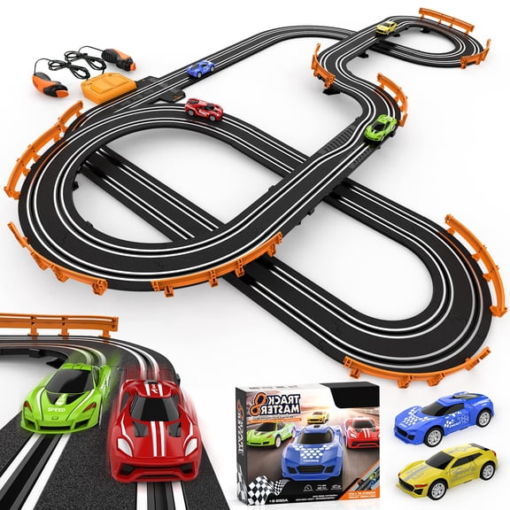 Slot Car Race Track Sets with 4 High-Speed Racing Car, Battery or Electric Race Car Track for Boys and Kids, Dual Racing Game Lap Counter Circular Overpass Track, Gifts Toys for Boys Kids Age 6 7 8-1