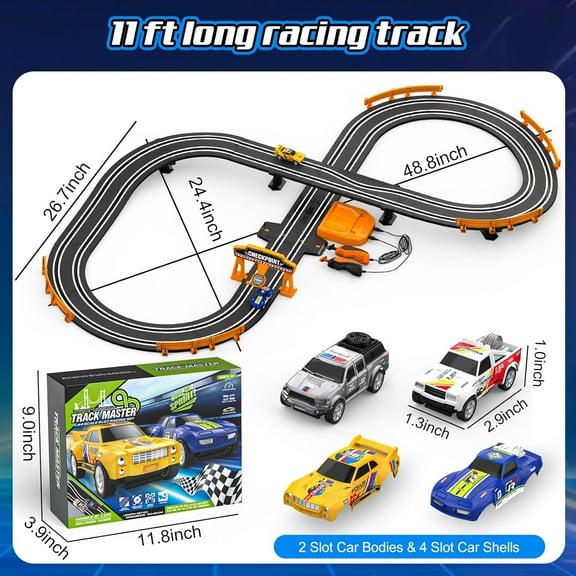 Slot Car Race Track Sets for Boys, Race Car Track with 2 High-Speed Slot Cars, Battery or Electric Car Track, Dual Racing Game Lap Counter Track Sets, Toys Gifts for Boys Girls Ages 4 5 6 7 8-12