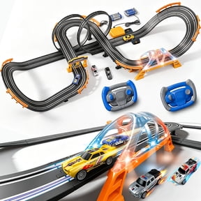 BUBUQE Slot Car Race Track Sets w/ 4 High-Speed Racing Slot Cars Electric Dual Racing Game w/2 Controllers Circular Overpass Track Gifts Toys for Kids
