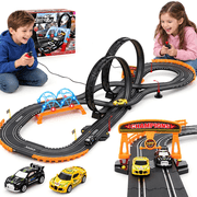 Slot Car Race Track Sets with 2 High-Speed Race Cars, Electric Race Car Track with Flash Bridge, Lap Counter, Loops and Bridges, Dual Racing Game Gifts for Boys Girls Ages 4-12