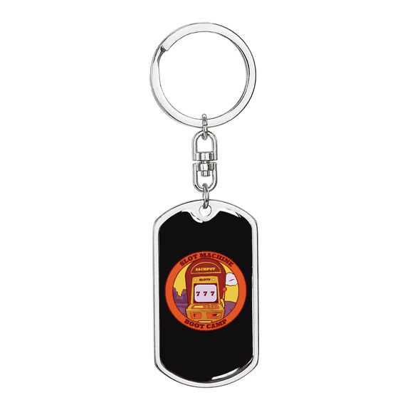Slot Machine Gambler Dog Tag Keychain Stainless Steel Silver Tone or Gold Tone