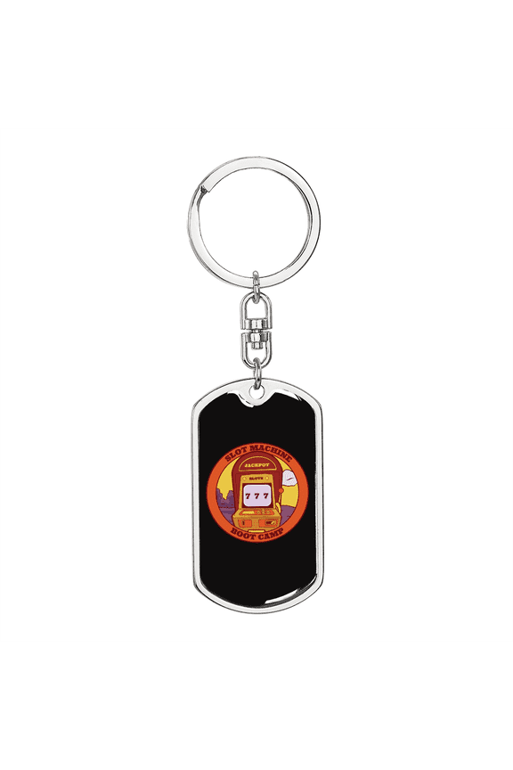 Slot Machine Gambler Dog Tag Keychain Stainless Steel Silver Tone or Gold Tone