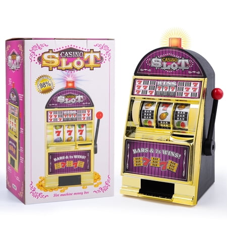 Slot Machine Money Bank for Adults, Lucky Seven Casino Games Toy Piggy Bank with Flashing Lights and Jackpot Sounds for Party and Family-Gold