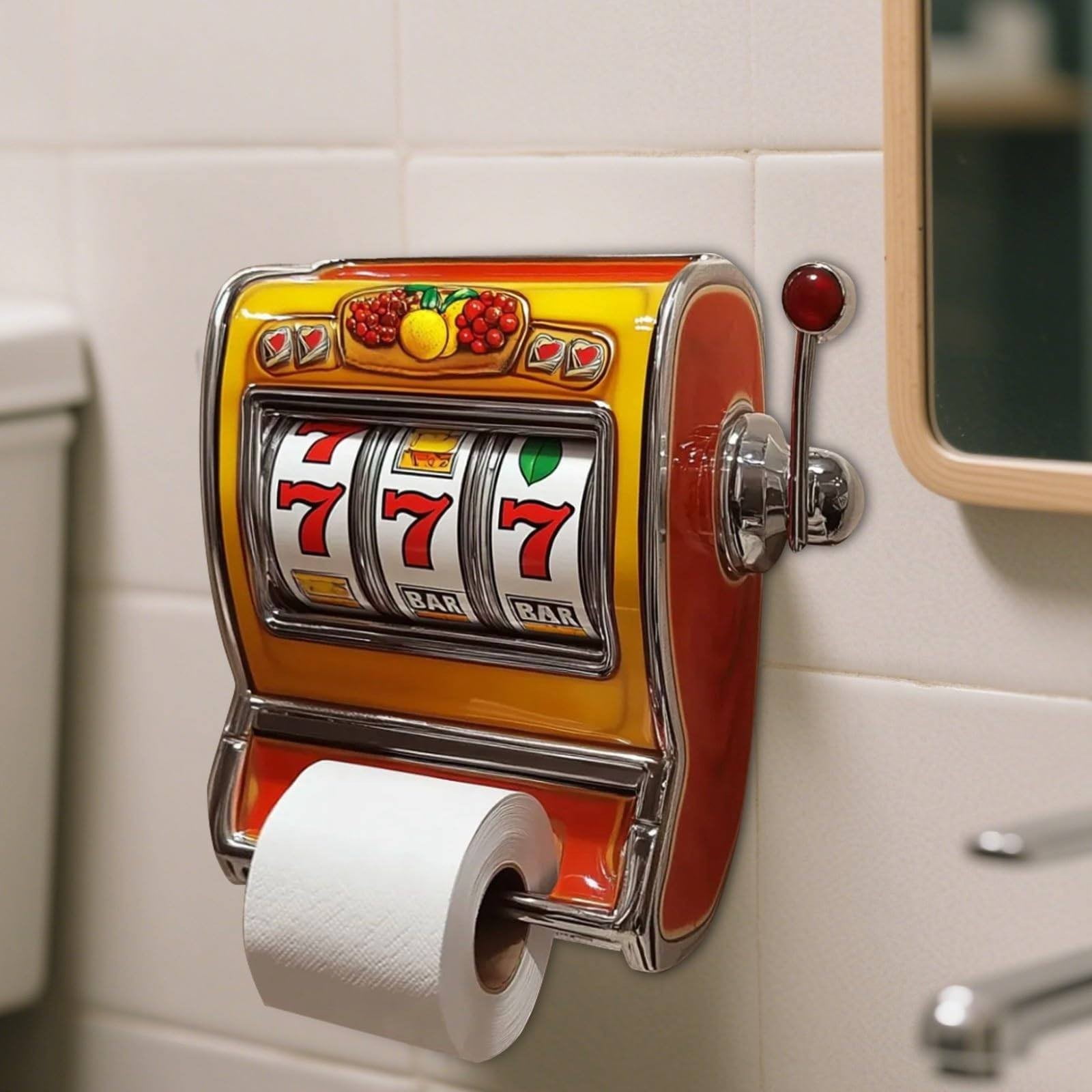 Slot Machine Toilet Roll Holder, Fun Retro Slot Machine Decorative Toilet Paper Holder, Game Themes Paper Storage,Novelty TP Roll Holder,Enhancing Both Its Style and Overall Ambiance,Hot Pink