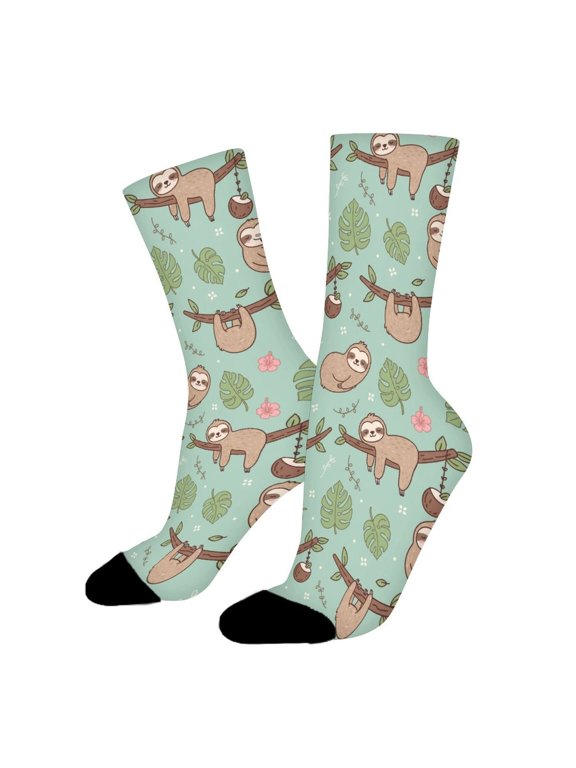 Sloth Animal Tree Funny Novelty Crew Socks for Women Men Sports