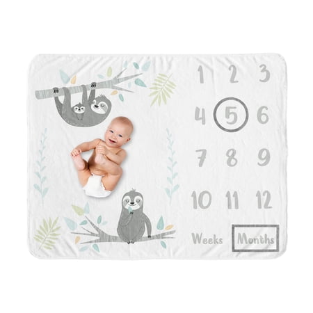 Sweet Jojo Designs Sloth Blue Grey and White Fleece Milestone Baby Blanket 3 Piece Set