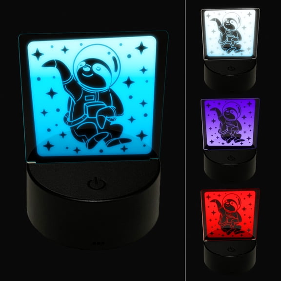 Sloth Astronaut Floating in Space LED Night Light Sign 3D Illusion Desk Nightstand Lamp