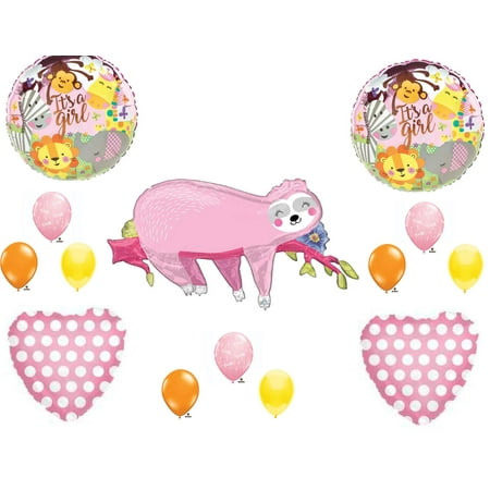 Sloth Baby Girl Zoo Jungle Safari Shower Balloons Monkey Decorations