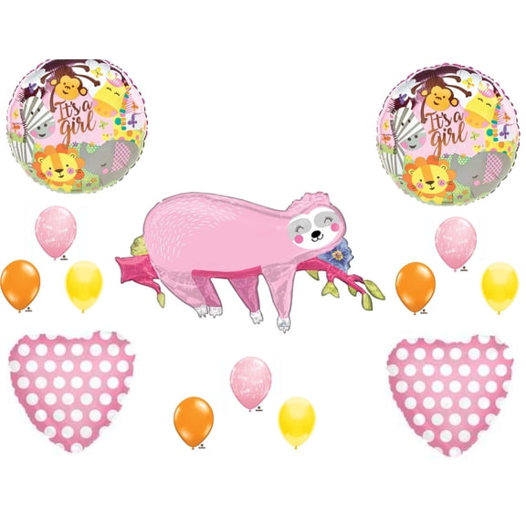 Sloth Baby Girl Zoo Jungle Safari Shower Balloons Monkey Decorations