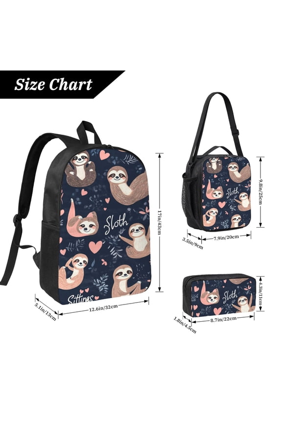 Sloth Backpack 17 Inch Set with Lunch Bag and CaseDurableTravel Bag Combo for Work Commuting Daily Use