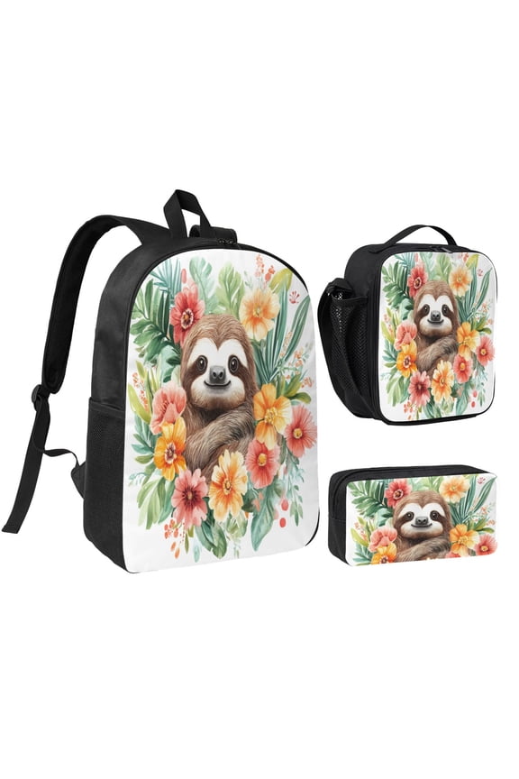 Sloth Backpack 17 Inch Set with Lunch Bag and CaseDurableTravel Bag Combo for Work Commuting Daily Use