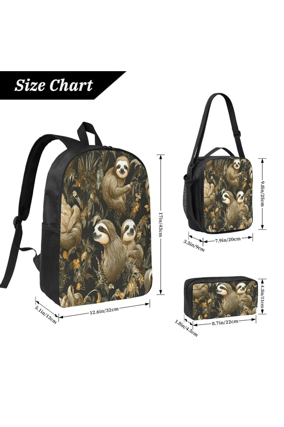 Sloth Backpack 17 Inch Set with Lunch Bag and CaseDurableTravel Bag Combo for Work Commuting Daily Use
