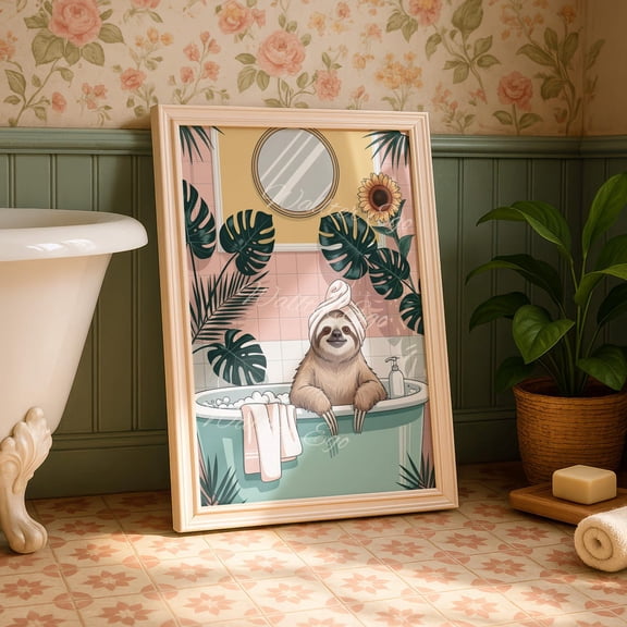 Sloth Bath Giclée : Bathroom Wall Art Unframed Paper Print