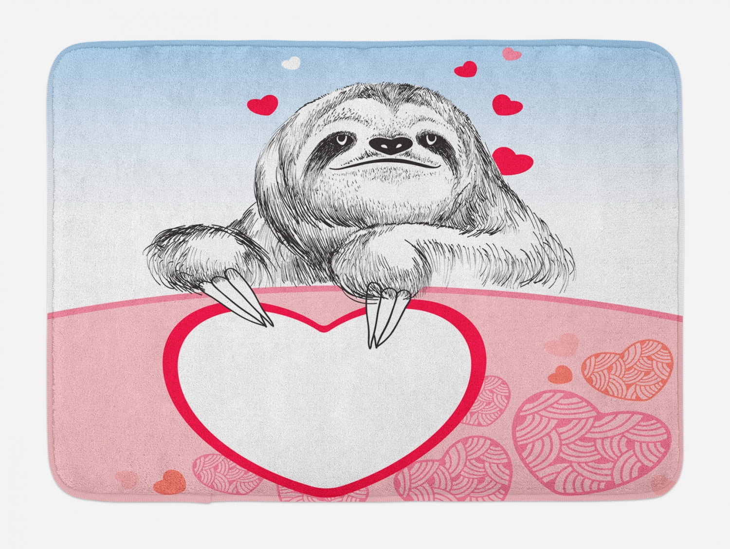 Sloth Bath Mat, Romantic Sloth Falling In Love Different Heart Figures ...