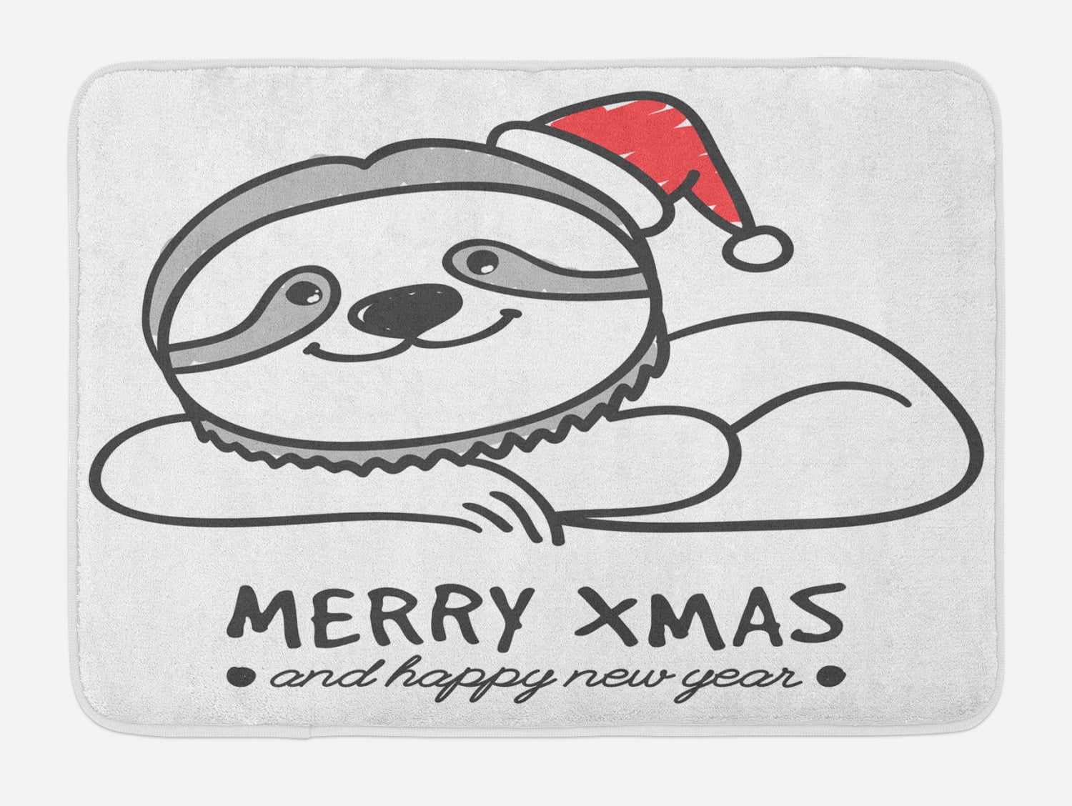 Sloth Bath Mat, Smiling Cute Sloth with Christmas Hat Merry Xmas and ...