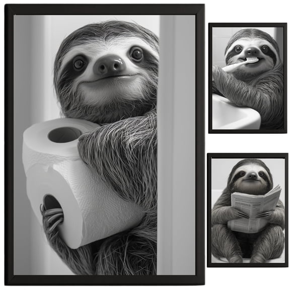 Rustic Sloth Bathroom Wall Art Prints, Farmhouse Decor, Unframed Picture Set, 3 Pack, 8.5 x 11