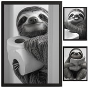 Rustic Sloth Bathroom Wall Art Prints, Farmhouse Decor, Unframed Picture Set, 3 Pack, 8.5 x 11