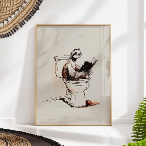 Sloth Bathroom Witty Minimalist Drawing