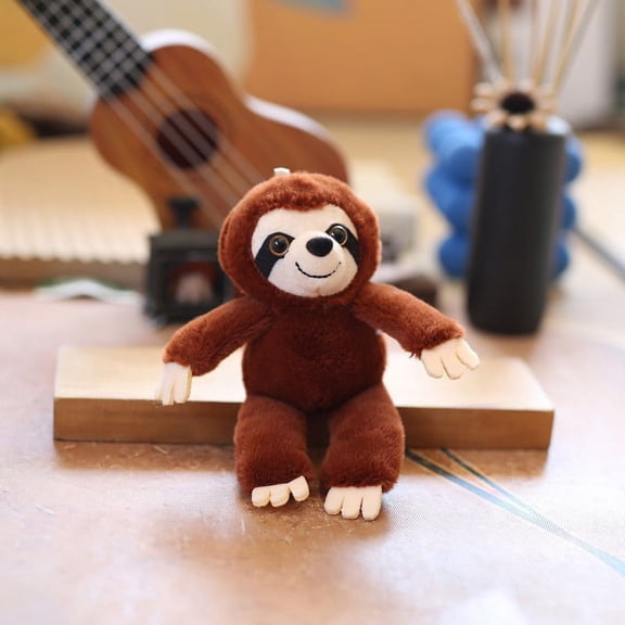 Sloth Big Eyes Small Pendant Keychain Clips Mini Stuffed Plush Toy Animals Doll Gray Sloth Dangler Children Gifts