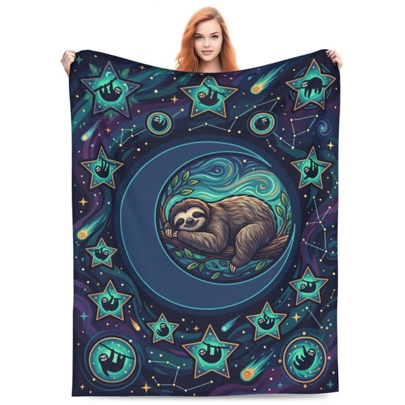 Sloth Blanket, Abstract Animal Design Throw, Soft Flannel Couch Decor, Thoughtful Gift for Adults, Bedroom Bedding Essentials 50x40