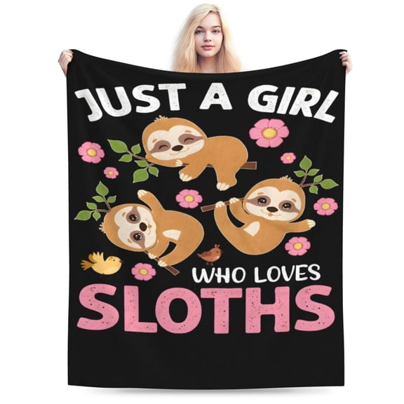 Sloth Blanket - Cute Sloth Gifts for Sloths Lovers - Just a Girl Who Loves Sloths - Animals Flowers Plush Soft Flannel Throw 50x40