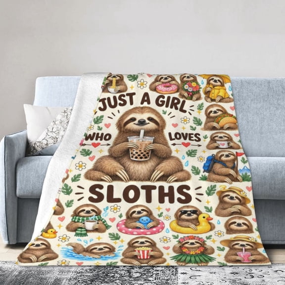 Sloth Blanket Flannel Throw Cute Sloth Lover Gift for Women 50x40