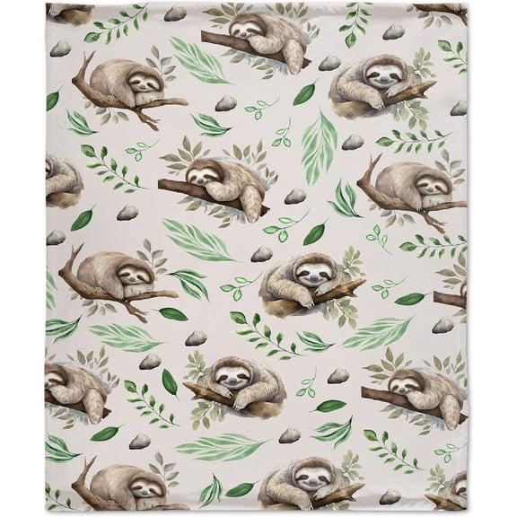 Sloth Blanket Gift for Girls Boys, Leaf Throw Blanket Gift for Kids Super Cozy Lightweight Flannel Throws Blankets for Bed Sofa Couch 40x50Inch