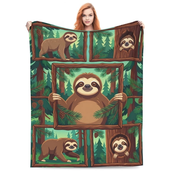 Sloth Blanket, Relaxing Animal Throw, Soft Flannel Bedding for Couch, Unique Gift for Sloth Lovers, Cozy Home Decor 80x60