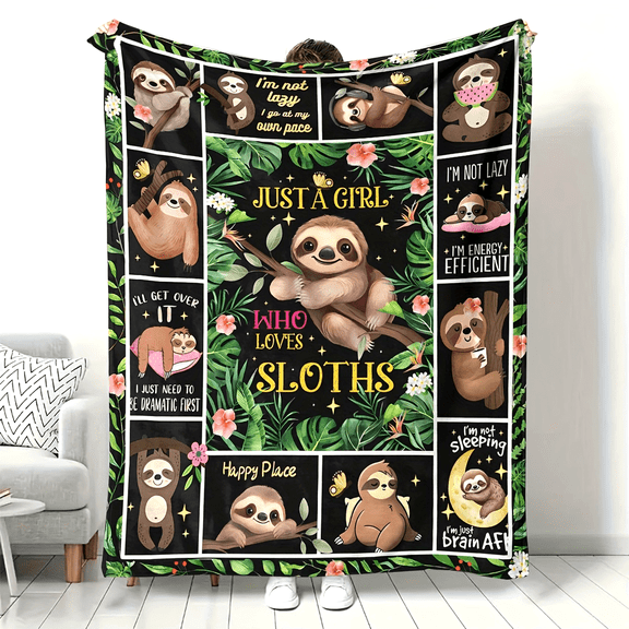 Sloth Blanket Sloth Gifts for Girls Women Cute Cartoon Sloth Print Throw Blanket Soft Cozy Plush Fleece Flannel Blanket for Kids Adults Bed Couch Sofa Funny Gifts for Sloth Lovers All Season 60"x50"