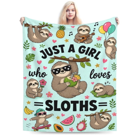 Sloth Blanket Soft Flannel Fleece Mint Green Cartoon Tropical Just A Girl Gift 50x40