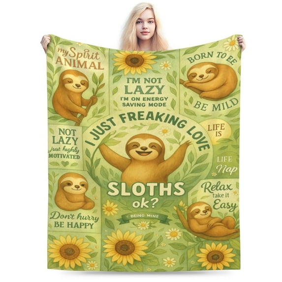 Sloth Blanket , Throw Blanket for Sloth Lovers Gifts for Women, Birthday Decorations for Home & Travel 50x40