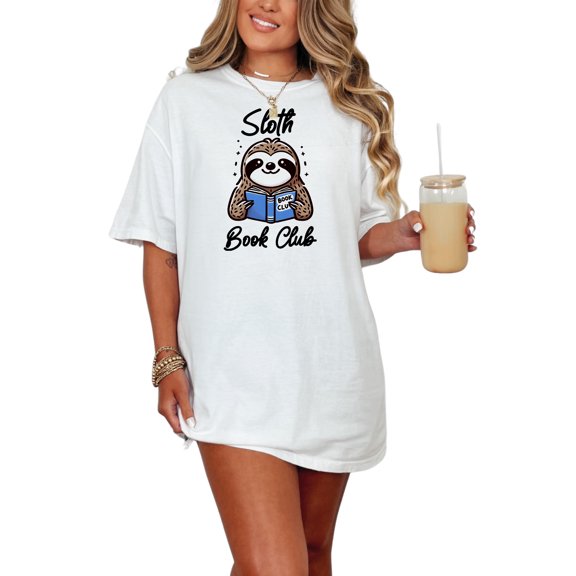 Sloth Book Club Graphic Tee, Cute Sloth Reading Shirt, Book Lover Gift, Funny Sloth T-Shirt, Vintage Book Club Tee, Unisex Sloth Top, White Comfort Colors T-Shirt, 3XL