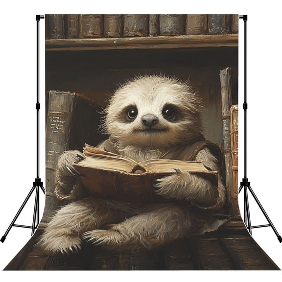 Sloth Bookshelf Books Vintage Photography Backdrop 5x7Ft Background for Photo Studio Video Recording Birthday Party Wedding Home Decor