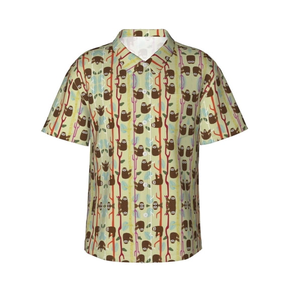 Sloth Brown Hawaiian Shirts For Men, Summer Short-Sleeve Relaxed-Fit Button-Down Shirts Medium