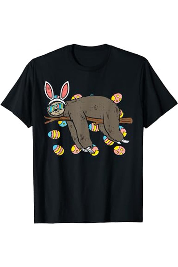 Sloth Bunny Ears Glasses Eggs Lazy Easter Day Animal Lover T-Shirt
