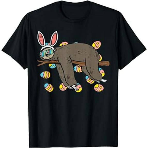 Sloth Bunny Ears Glasses Eggs Lazy Easter Day Animal Lover T-Shirt