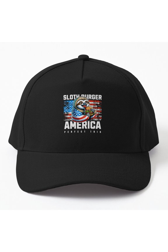 Sloth Burger America Baseball Cap, USA Food Animal Trio Graphic Design, Classic Hat