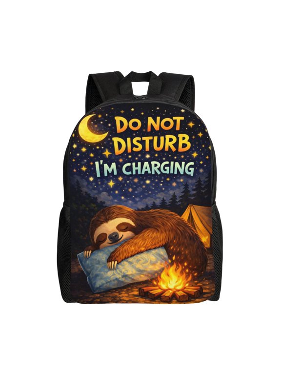Sloth Camping Backpack Full Front Print Travel Laptop Bag for Men and Women