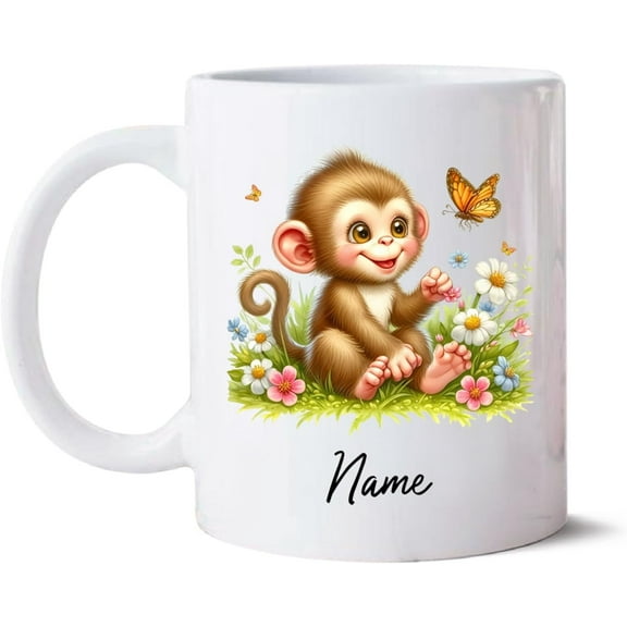 Sloth Ceramic Cup 11oz 15oz, Sloth Playing with Flowers and Butterflies Mug, Custom Sloth Coffee Mugs, Animal Cup, Personalized Sloth White Pottery Cup, Gift Ideas for Dad Mom Son Daughter