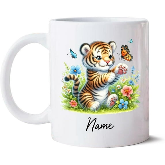 Sloth Ceramic Cup 11oz 15oz, Sloth Playing with Flowers and Butterflies Mug, Custom Sloth Coffee Mugs, Animal Cup, Personalized Sloth White Pottery Cup, Gift Ideas for Dad Mom Son Daughter