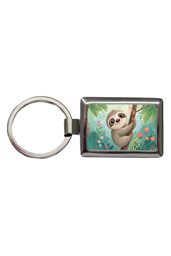 Sloth Children's Illustration Style Metal Rectangle Keychain