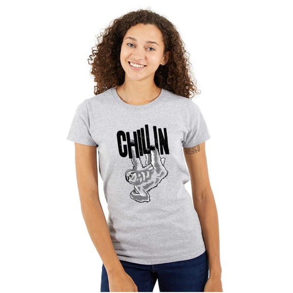 Sloth Chillin Animal Lovers Funny Womens Slim Fit Graphic Tee Brisco Brands S
