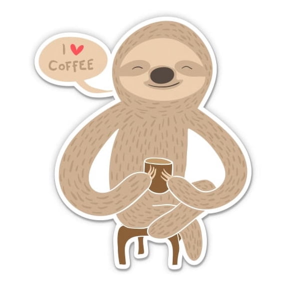 Sloth Coffee - 3" Vinyl Sticker - For Car Laptop I-Pad Phone Helmet Hard Hat - Waterproof Decal