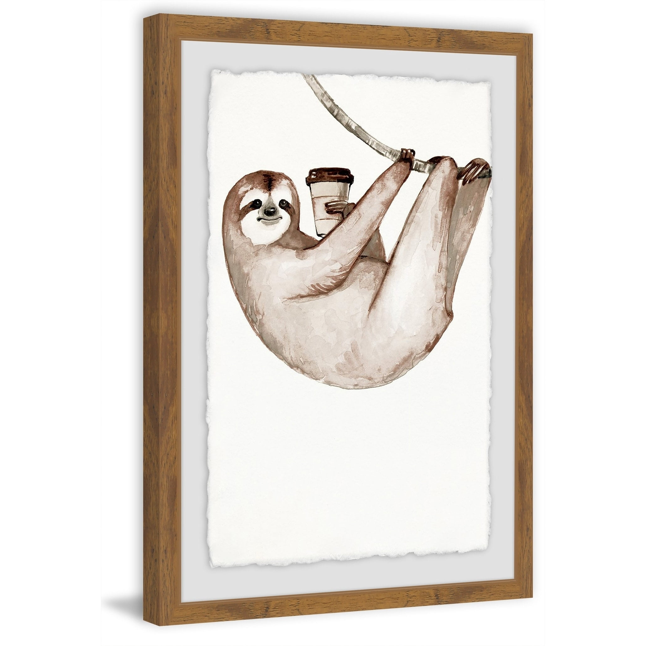 Sloth Coffee Framed Painting Art Print, 16.00" x 1.50"