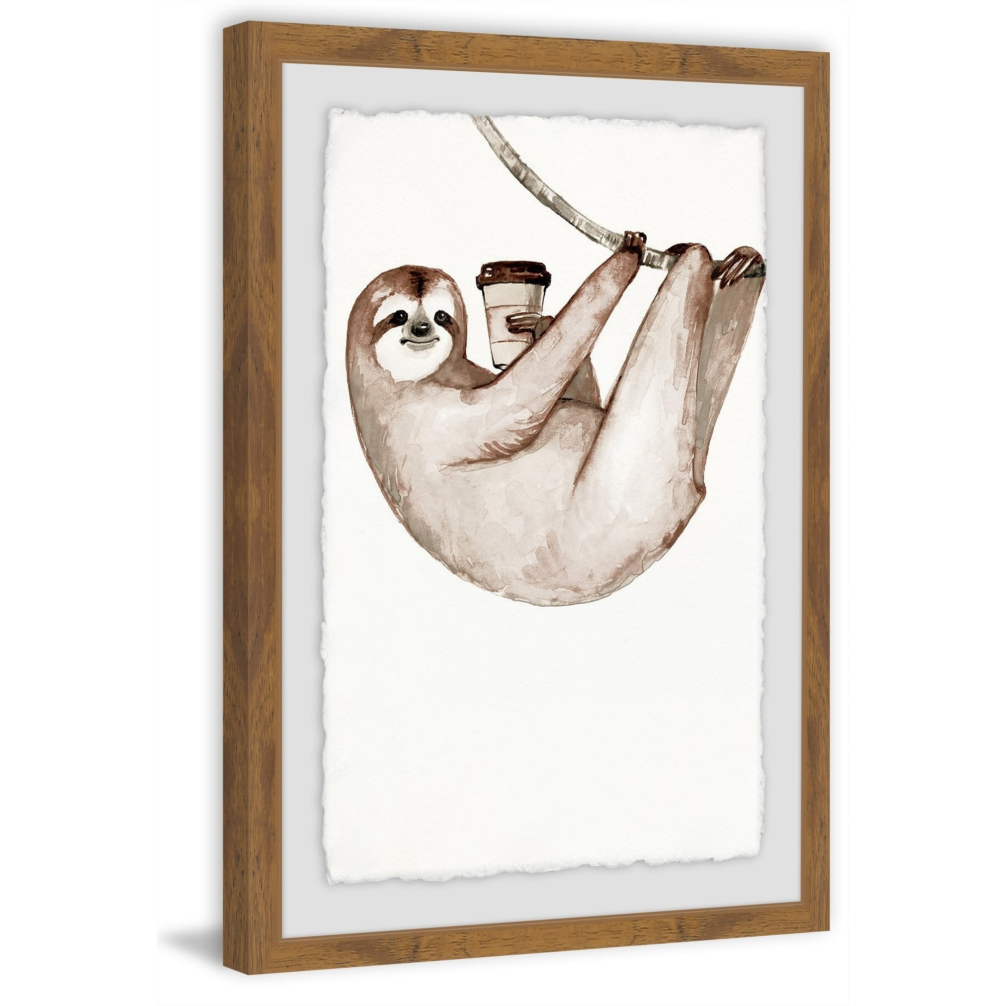 Sloth Coffee Brown Framed Canvas Print 8 x 12