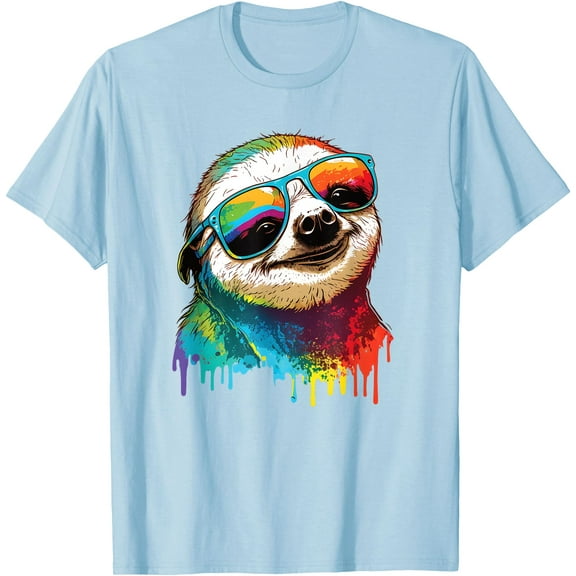 Sloth Colorful Animal Lover Unisex T-Shirt for Men Women Kids Toddler,Light Blue Color,Size 3T