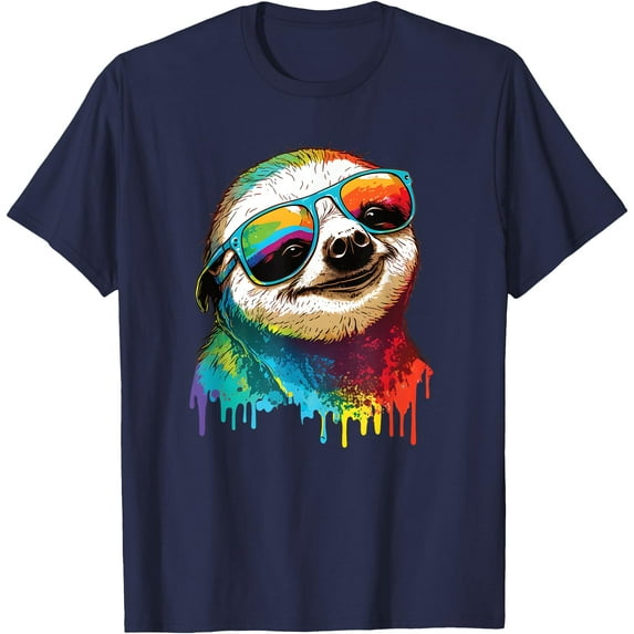 Sloth Colorful Animal Lover Unisex T-Shirt for Men Women Kids Toddler,Navy Color,Size 5/6