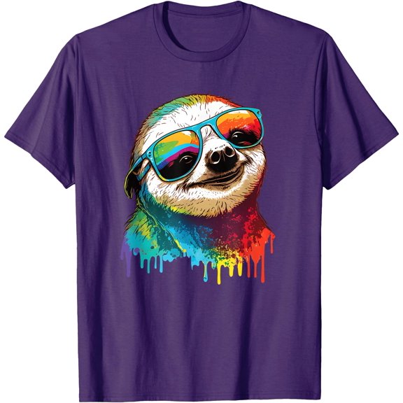 Sloth Colorful Animal Lover Unisex T-Shirt for Men Women Kids Toddler,Purple Color,Size M