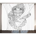 thumbnail image 1 of Ambesonne Sloth Curtains 2 Panel Set, Animal Floral Detail, 108" x 90", Black White, 1 of 3