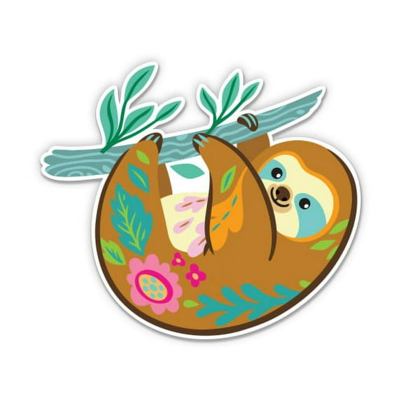 Sloth Cutie on Tree Branch - 7" Vinyl Sticker - For Car Laptop I-Pad - Waterproof Decal